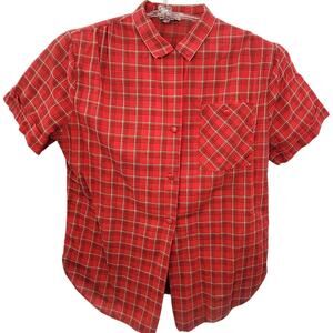 70s Plaid Button‑Up Blouse—Wear with High‑Waist Jeans & Loafers size medium